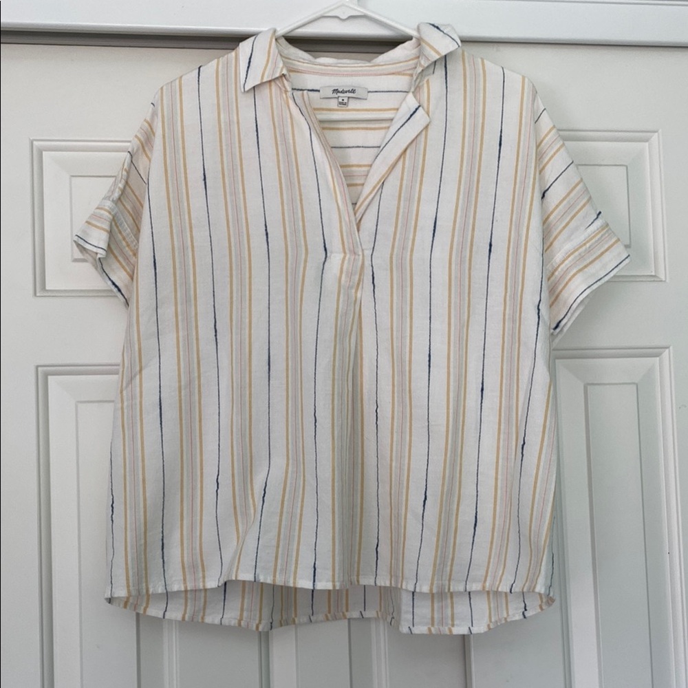 Madewell Women's Striped White and Yellow Top